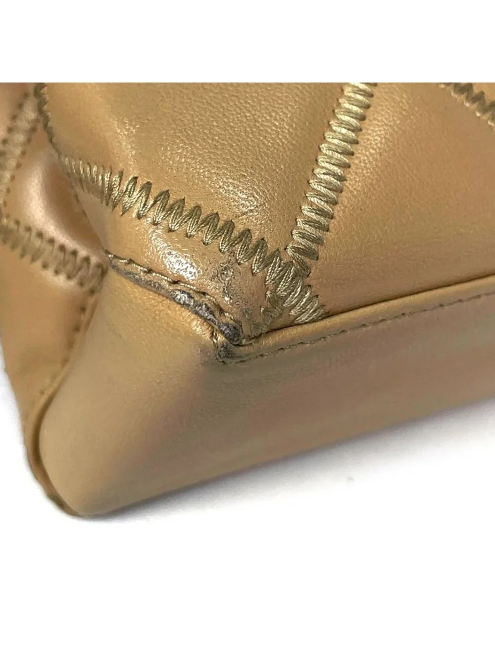 Chanel Shoulder Bag CC Logo Leather Beige